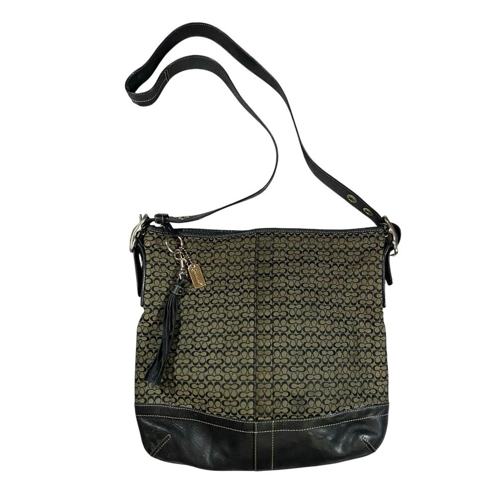 Y2K Coach Monogram Canvas Hobo Leather Trim Bag
